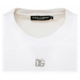 Dolce & Gabbana - T-Shirt in Cotone Bianco con Cristalli - Dolce & Gabbana Exclusive Luxury Collection