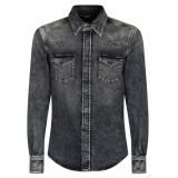 Dolce & Gabbana - Camicia Uomo Denim Scolorito Grigio - Dolce & Gabbana Exclusive Luxury Collection