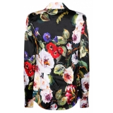 Dolce & Gabbana - Camicia in Raso con Stampa Roseto - Dolce & Gabbana Exclusive Luxury Collection