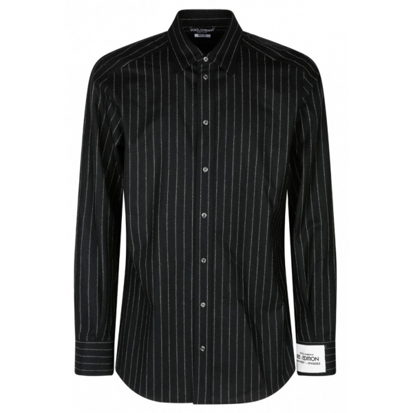 Dolce & Gabbana - Black Virgin Wool Striped Shirt - Dolce & Gabbana Exclusive Luxury Collection