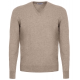 Avvenice - Athus - Maglione con Scollo a V Uomo in Cashmere Loro Piana - Tundra - Maglieria - Luxury Exclusive Collection