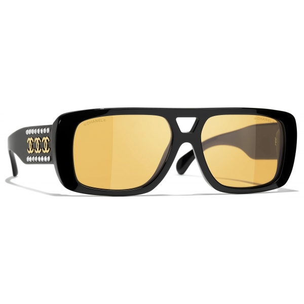 Chanel - Occhiali da Sole Pilota - Nero Giallo - Chanel Eyewear