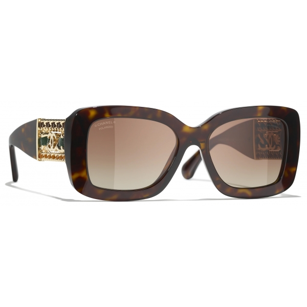 Chanel - Rectangular Sunglasses - Dark Tortoise Brown Polarized Gradient - Chanel Eyewear