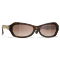 Chanel - Occhiali da Sole Rettangolare - Tartaruga Scuro Marrone Polarizzare Sfumate - Chanel Eyewear