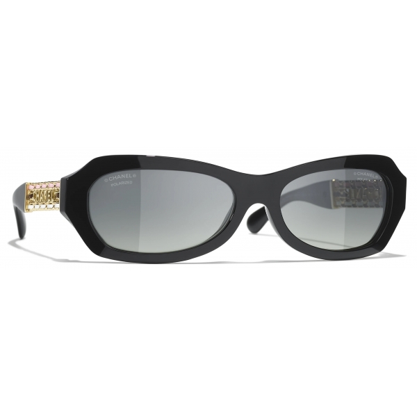 Chanel - Occhiali da Sole Rettangolare - Nero Grigio Polarizzate Sfumato - Chanel Eyewear