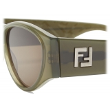 Fendi - FF Squared - Oversize Oval Sunglasses - Green - Sunglasses - Fendi Eyewear