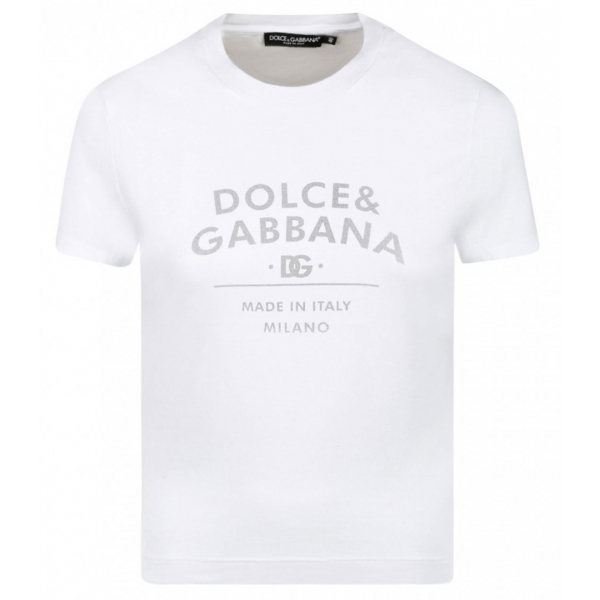 Dolce & Gabbana - White Jersey T-Shirt with Dolce & Gabbana Lettering - Dolce & Gabbana Exclusive Luxury Collection