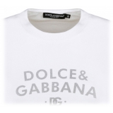 Dolce & Gabbana - T-Shirt in Jersey Bianco con Scritta Dolce & Gabbana - Dolce & Gabbana Exclusive Luxury Collection