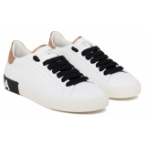 Dolce & Gabbana - White, Black and Gold Calf Leather Portofino Low Top Sneakers - Dolce & Gabbana Exclusive Luxury Collection