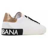 Dolce & Gabbana - White, Black and Gold Calf Leather Portofino Low Top Sneakers - Dolce & Gabbana Exclusive Luxury Collection