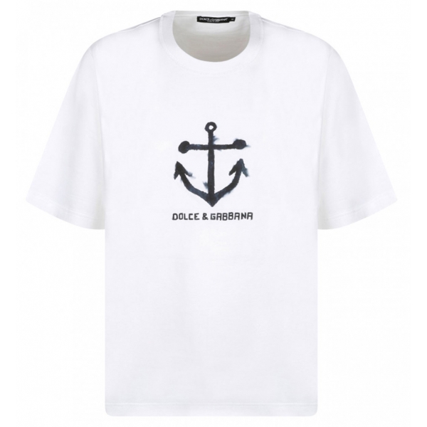 Dolce & Gabbana - White Navy Print Short Sleeve T-Shirt - Dolce & Gabbana Exclusive Luxury Collection