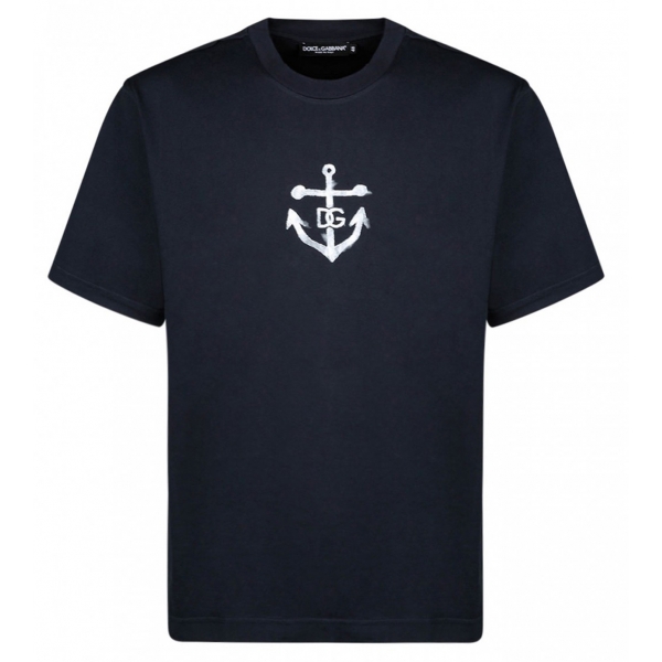 Dolce & Gabbana - T-Shirt Stampata Blu Navy Scuro - Dolce & Gabbana Exclusive Luxury Collection