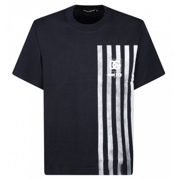 Dolce & Gabbana - T-Shirt Stampata Blu Navy Scuro - Dolce & Gabbana Exclusive Luxury Collection