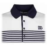 Dolce & Gabbana - White and Blue Striped Polo Shirt - Dolce & Gabbana Exclusive Luxury Collection