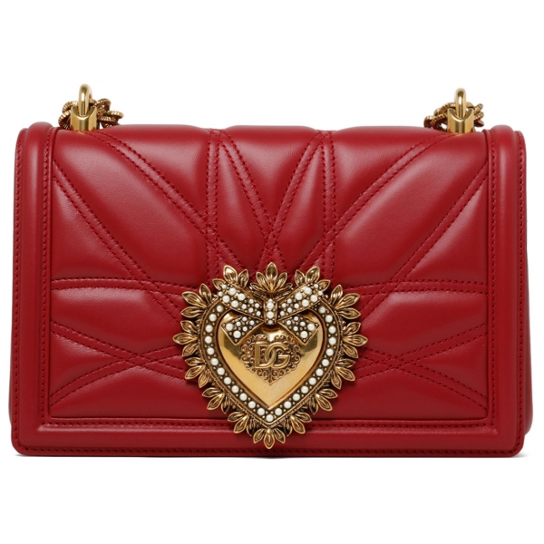 Dolce & Gabbana - Borsa a Tracolla Devotion Media in Pelle di Vitello Rossa - Dolce & Gabbana Exclusive Luxury Collection