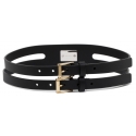 Dolce & Gabbana - Black Calf Leather Logo Plaque Double Strap Belt - Dolce & Gabbana Exclusive Luxury Collection