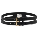 Dolce & Gabbana - Black Calf Leather Logo Plaque Double Strap Belt - Dolce & Gabbana Exclusive Luxury Collection