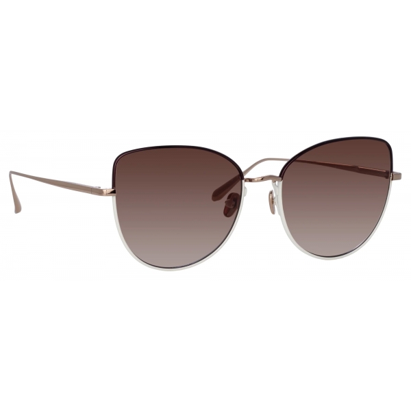 Linda Farrow - Eloise Cat Eye Sunglasses in Mocha and Light Gold - Linda Farrow Eyewear