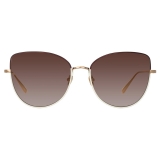 Linda Farrow - Eloise Cat Eye Sunglasses in Mocha and Light Gold - Linda Farrow Eyewear