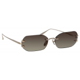 Linda Farrow - Magali Angular Sunglasses in Light Gold and Mocha - LFL1477C3SUN - Linda Farrow Eyewear