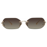 Linda Farrow - Magali Angular Sunglasses in Light Gold and Mocha - LFL1477C3SUN - Linda Farrow Eyewear