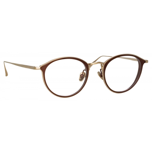 Linda Farrow - Occhiali da Vista Luis Ovale in Oro Chiaro e Marrone - Linda Farrow Eyewear