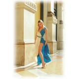 Miriam Tirinzoni - Long Tailored Dress - Blue and Creamy White - Dresses - Luxury Exclusive Collection