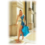 Miriam Tirinzoni - Long Tailored Dress - Blue and Creamy White - Dresses - Luxury Exclusive Collection