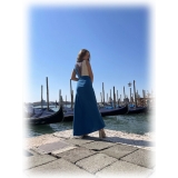 Miriam Tirinzoni - Long Tailored Dress - Blue and Creamy White - Dresses - Luxury Exclusive Collection