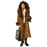 Miriam Tirinzoni - Long Shaved Fabric Fur with Fox Collar - Brown - Jacket - Luxury Exclusive Collection