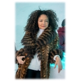 Miriam Tirinzoni - Long Shaved Fabric Fur with Fox Collar - Brown - Jacket - Luxury Exclusive Collection