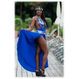 Miriam Tirinzoni - Tailored Swimsuit in Blue Sequins with a Coordinated Silk Skirt - Swimwear - Luxury Exclusive Collection