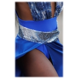 Miriam Tirinzoni - Tailored Swimsuit in Blue Sequins with a Coordinated Silk Skirt - Swimwear - Luxury Exclusive Collection