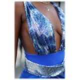 Miriam Tirinzoni - Tailored Swimsuit in Blue Sequins with a Coordinated Silk Skirt - Swimwear - Luxury Exclusive Collection