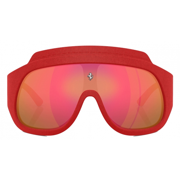 Ferrari - Red Ferrari Limited Edition Shield Sunglasses in Injected Material and Leather with Red Mirror