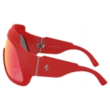 Ferrari - Red Ferrari Limited Edition Shield Sunglasses in Injected Material and Leather with Red Mirror