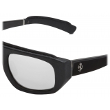 Ferrari - Black Ferrari Sunglasses in Acetate and Leather with Silver Mirror Lens - Sunglasses - Ferrari Eyewear