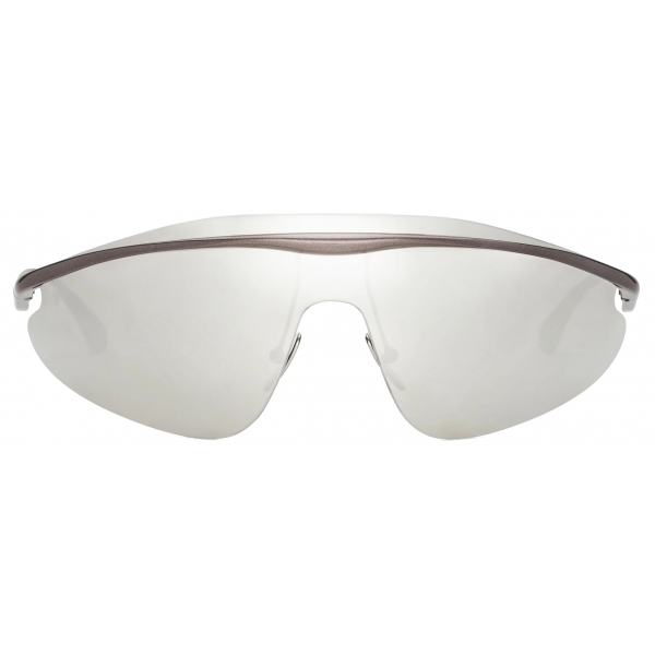 Ferrari - Ferrari Shield Sunglasses in Grey Metal with Silver Mirror Lens - Sunglasses - Ferrari Eyewear