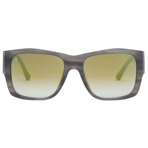 Ferrari - Ferrari Sunglasses in Striped Grey Acetate with Gradient Green Mirror Lenses - Sunglasses - Ferrari