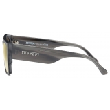 Ferrari - Ferrari Sunglasses in Striped Grey Acetate with Gradient Green Mirror Lenses - Sunglasses - Ferrari