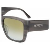 Ferrari - Ferrari Sunglasses in Striped Grey Acetate with Gradient Green Mirror Lenses - Sunglasses - Ferrari