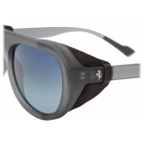 Ferrari - Ferrari Matt Grey Sunglasses with Leather Details and Polarised Lenses - Sunglasses - Ferrari Eyewear