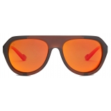 Ferrari - Ferrari Brown Sunglasses with Leather Details and Polarised Mirror Lenses - Sunglasses - Ferrari