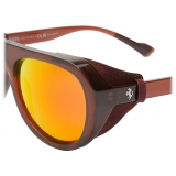 Ferrari - Ferrari Brown Sunglasses with Leather Details and Polarised Mirror Lenses - Sunglasses - Ferrari