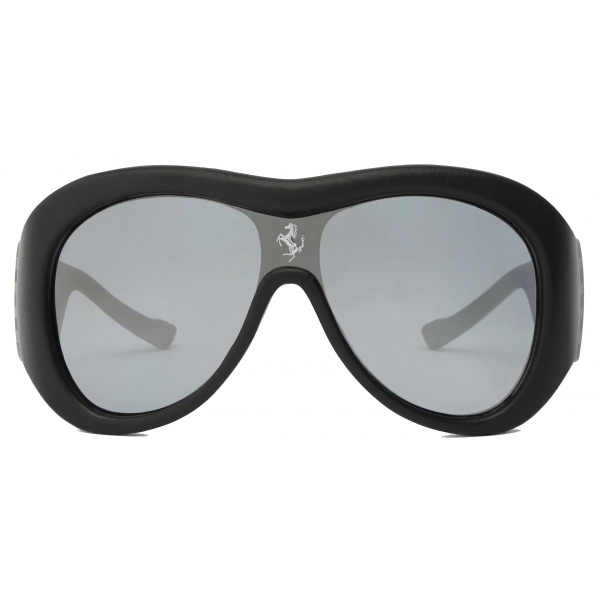 Ferrari - Limited Edition Ferrari Black Leather Covered Sunglasses with Black Mirror Lens - Sunglasses - Ferrari