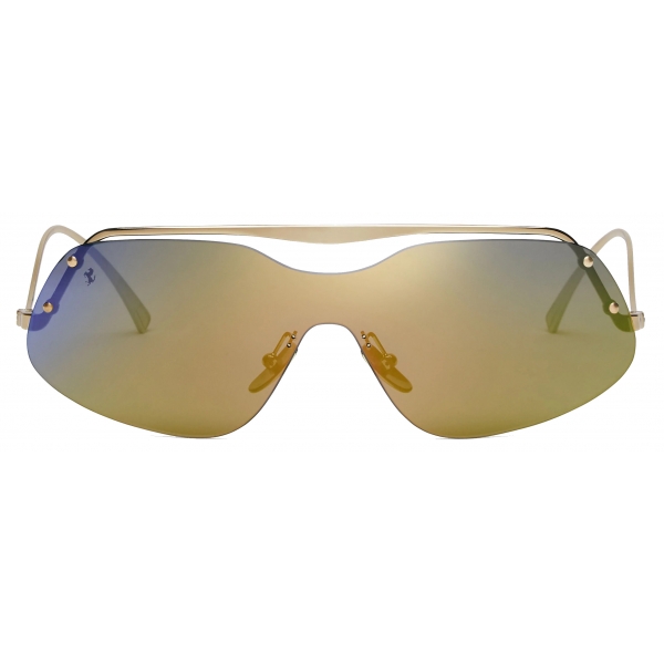 Ferrari - Ferrari Sunglasses in Gold-Tone Metal with Blue Mirror Gold Lenses - Sunglasses - Ferrari Eyewear