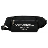 Dolce & Gabbana - Black Leather Trim Embossed Logo Belt Bag - Dolce & Gabbana Exclusive Luxury Collection