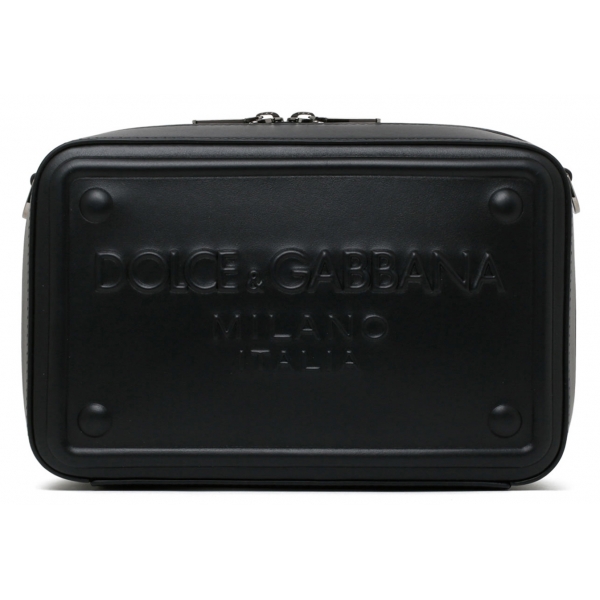 Dolce & Gabbana - Black Calf Leather Logo Embossed Crossbody Bag - Dolce & Gabbana Exclusive Luxury Collection