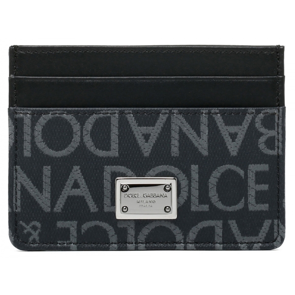 Dolce & Gabbana - Black and Grey Calf Leather Logo Jacquard Card Holder - Dolce & Gabbana Exclusive Luxury Collection