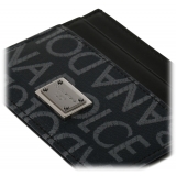 Dolce & Gabbana - Black and Grey Calf Leather Logo Jacquard Card Holder - Dolce & Gabbana Exclusive Luxury Collection